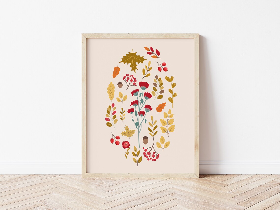 Autumn Floral Botanical Print, Fall Decor