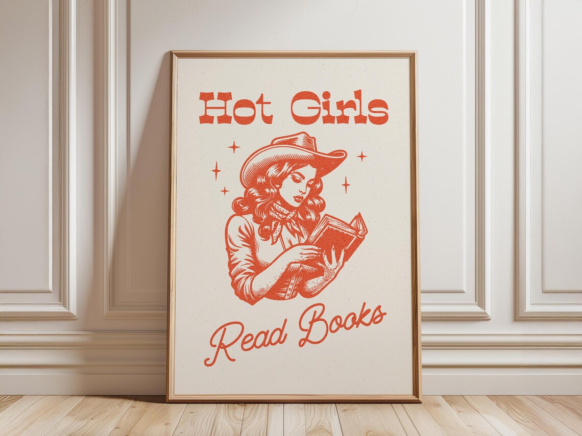 Hot Girls Read Books Retro Cowgirl Reader Western Quote Poster