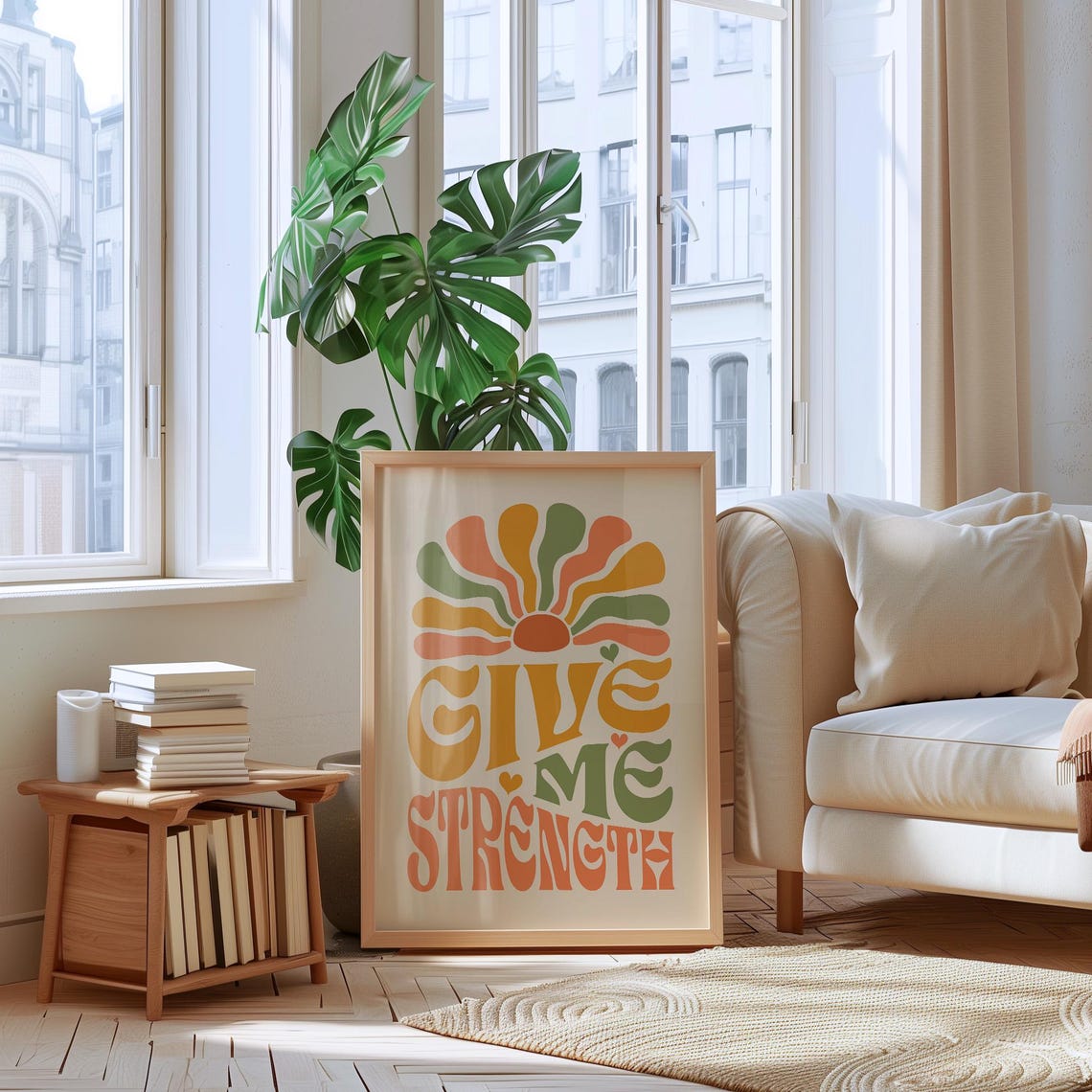 Give Me Strength Retro Boho Typography Sunburst Affirmation Poster - Image 4