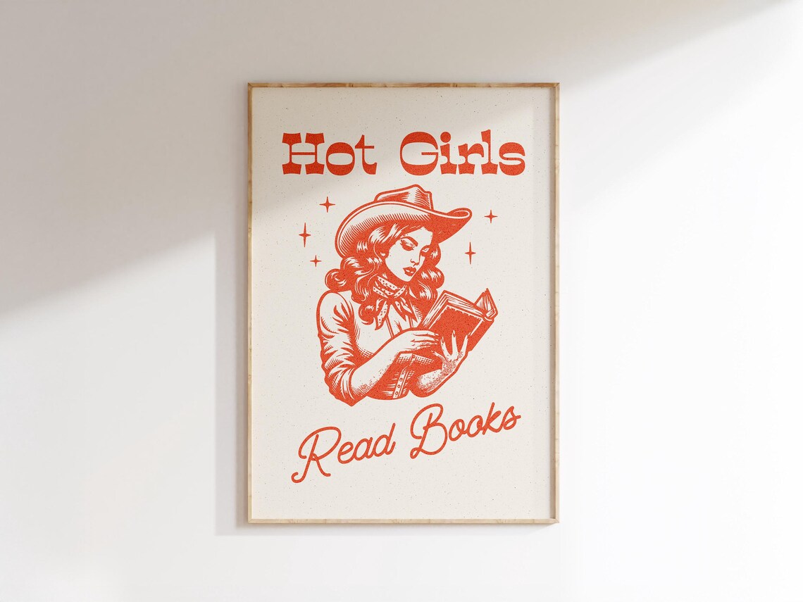 Hot Girls Read Books Retro Cowgirl Reader Western Quote Poster - Image 2