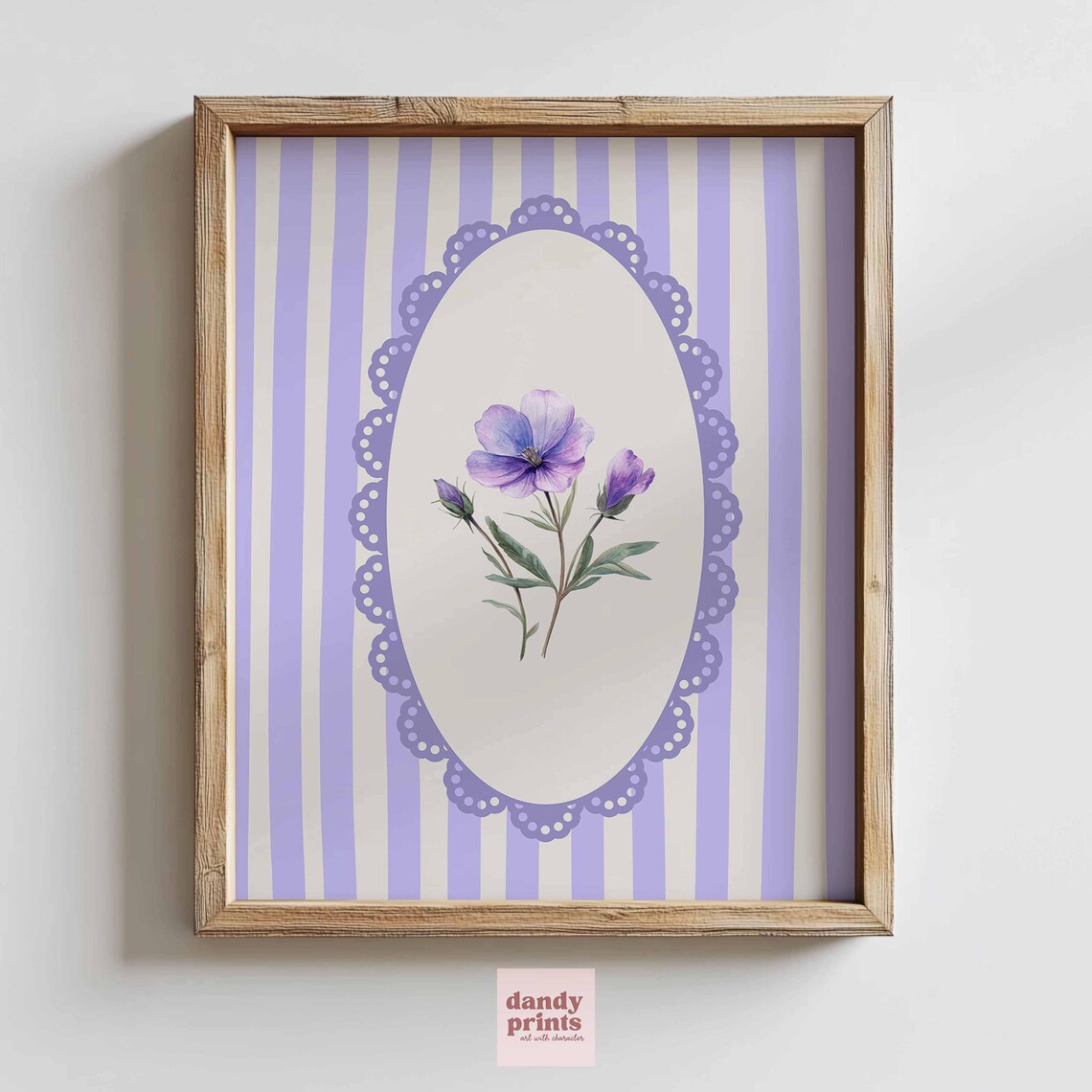 Purple Floral Watercolor Striped Coquette Botanical Wall Art Decor