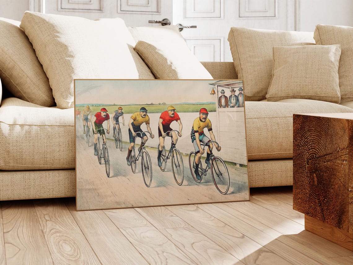 Vintage 1890s Bicycle Race Sprint Finish Antique Cycling Poster - Image 2
