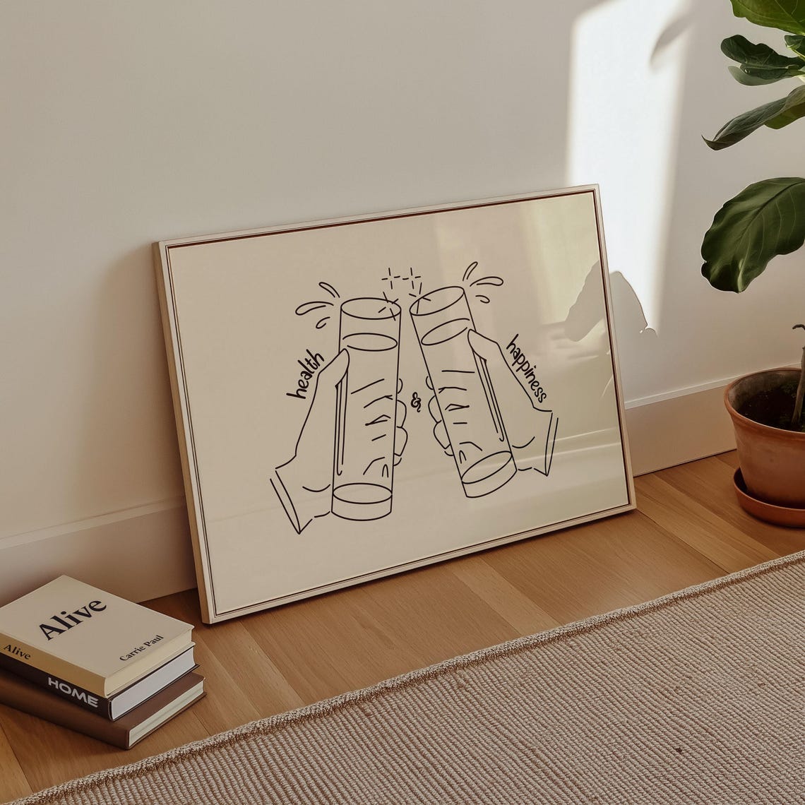 Health and Happiness Cheers Clinking Glasses Line Drawing Poster - Image 4