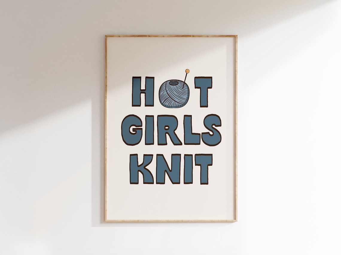 Hot Girls Knit Funny Yarn Ball Teal Typography Cozy Craft Poster - Image 3