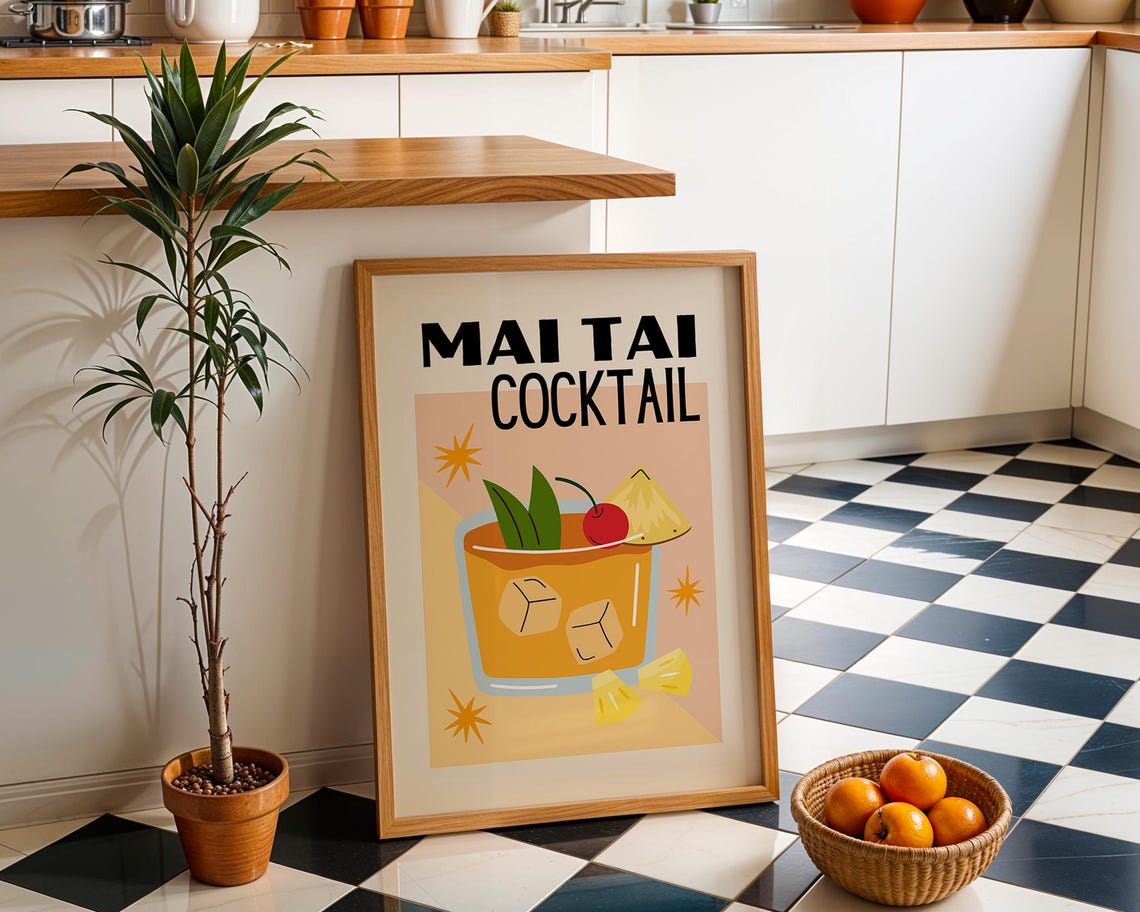 Mai Tai Cocktail Retro Tiki Drink Illustration Bar Cart Poster - Image 4