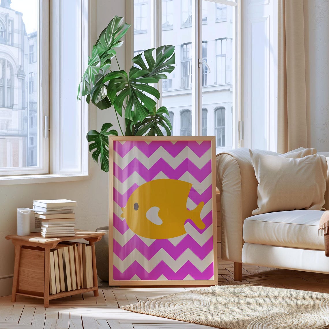 Cute Goldfish Pink Chevron Pattern Kids Bathroom Nursery Poster - Image 4