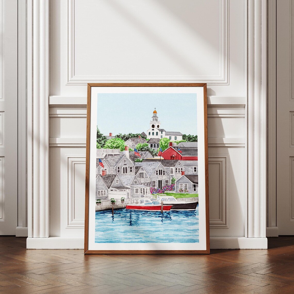 Nantucket Harbor Boats Historic Waterfront Church Village Poster - Image 3
