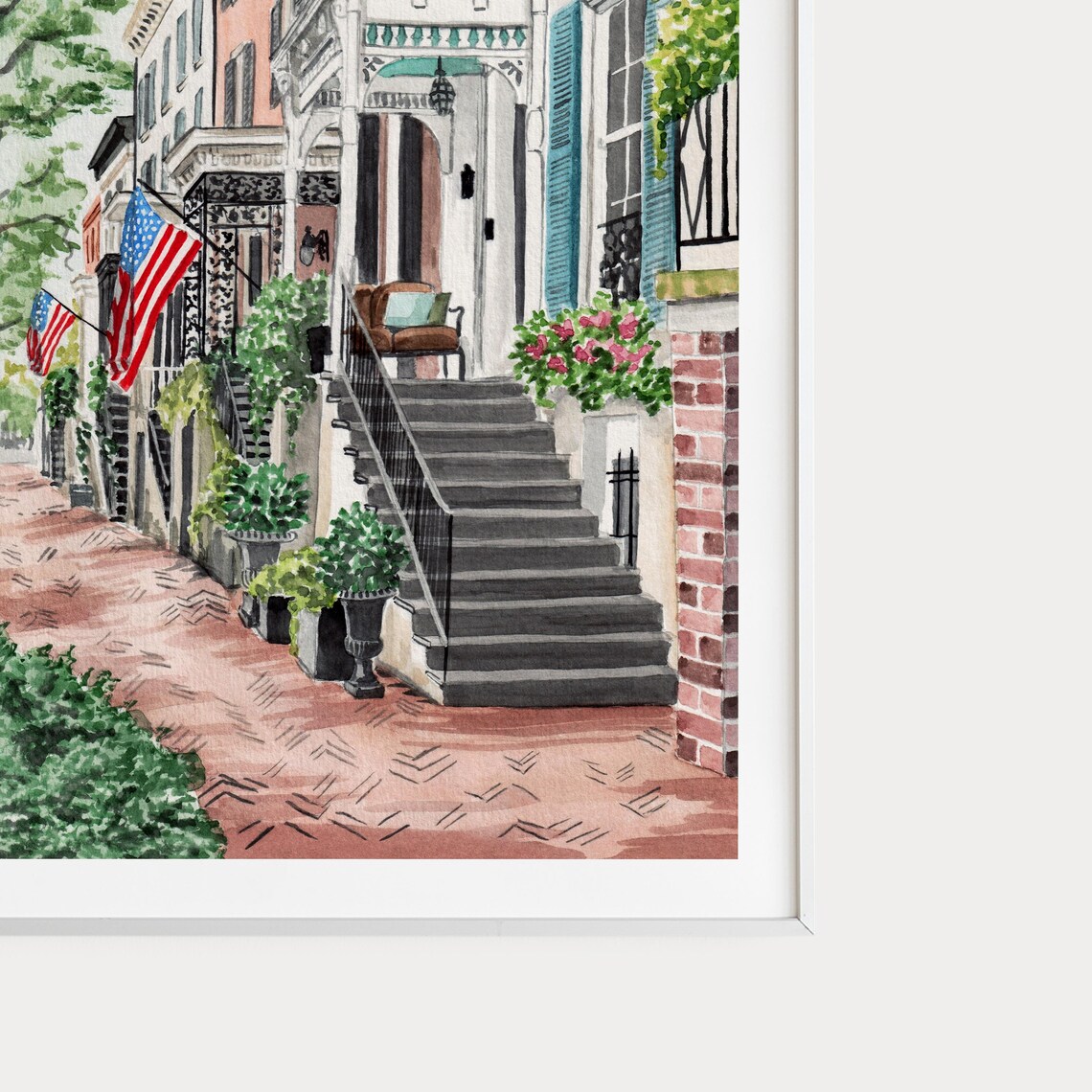 Savannah Jones Street Watercolor Cityscape Art Print - Image 2