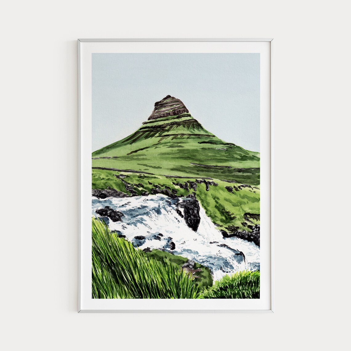 Kirkjufell Mountain and Waterfall Iceland Green Landscape Poster