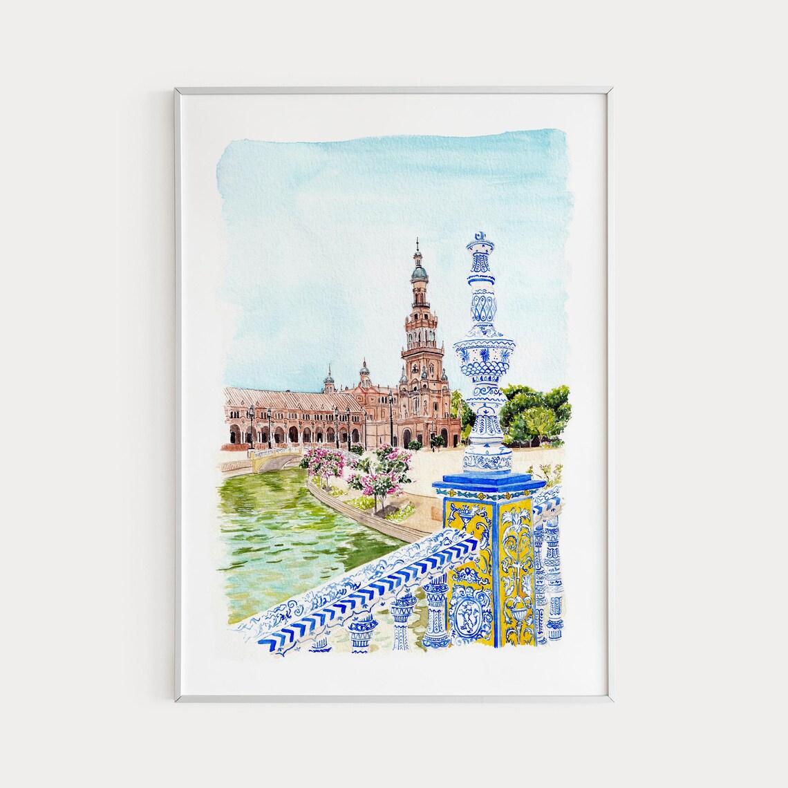 Seville Travel Poster, Plaza De España, Spain