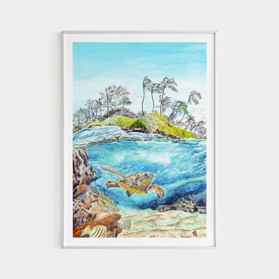 Hawaii Travel Poster, Tropical Beach Wall Art
