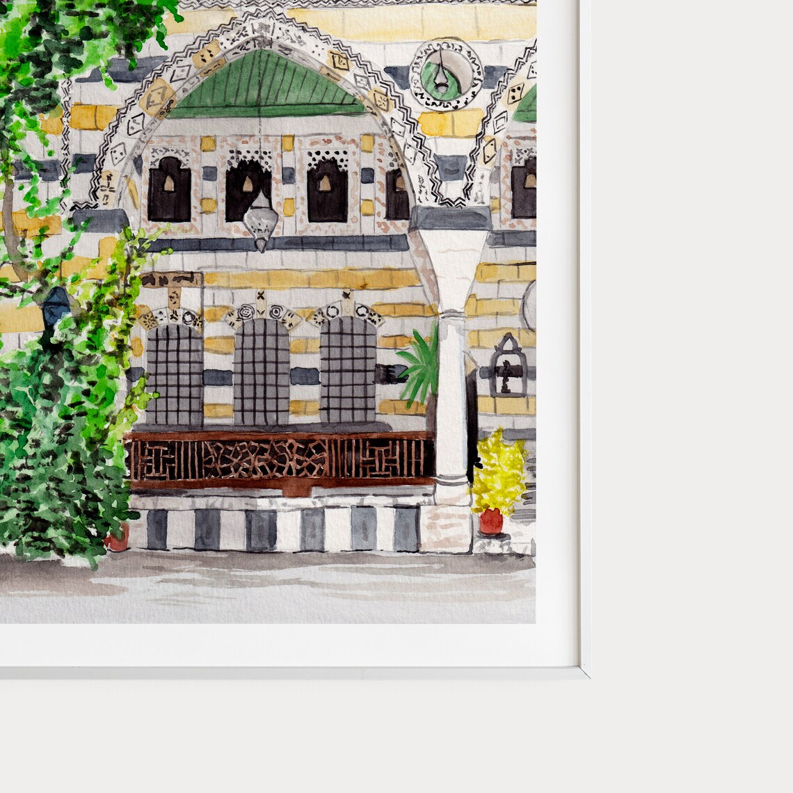 Azm Palace, Damascus Syria Watercolor Travel Poster - Image 3