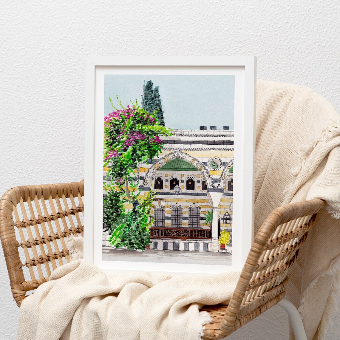 Azm Palace, Damascus Syria Watercolor Travel Poster - Image 2