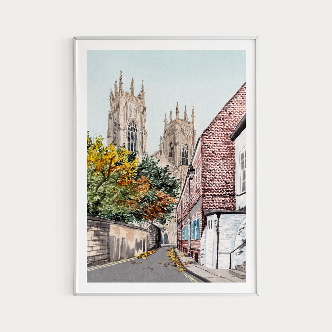 York England York Minster Autumn Alley Watercolor Art Poster