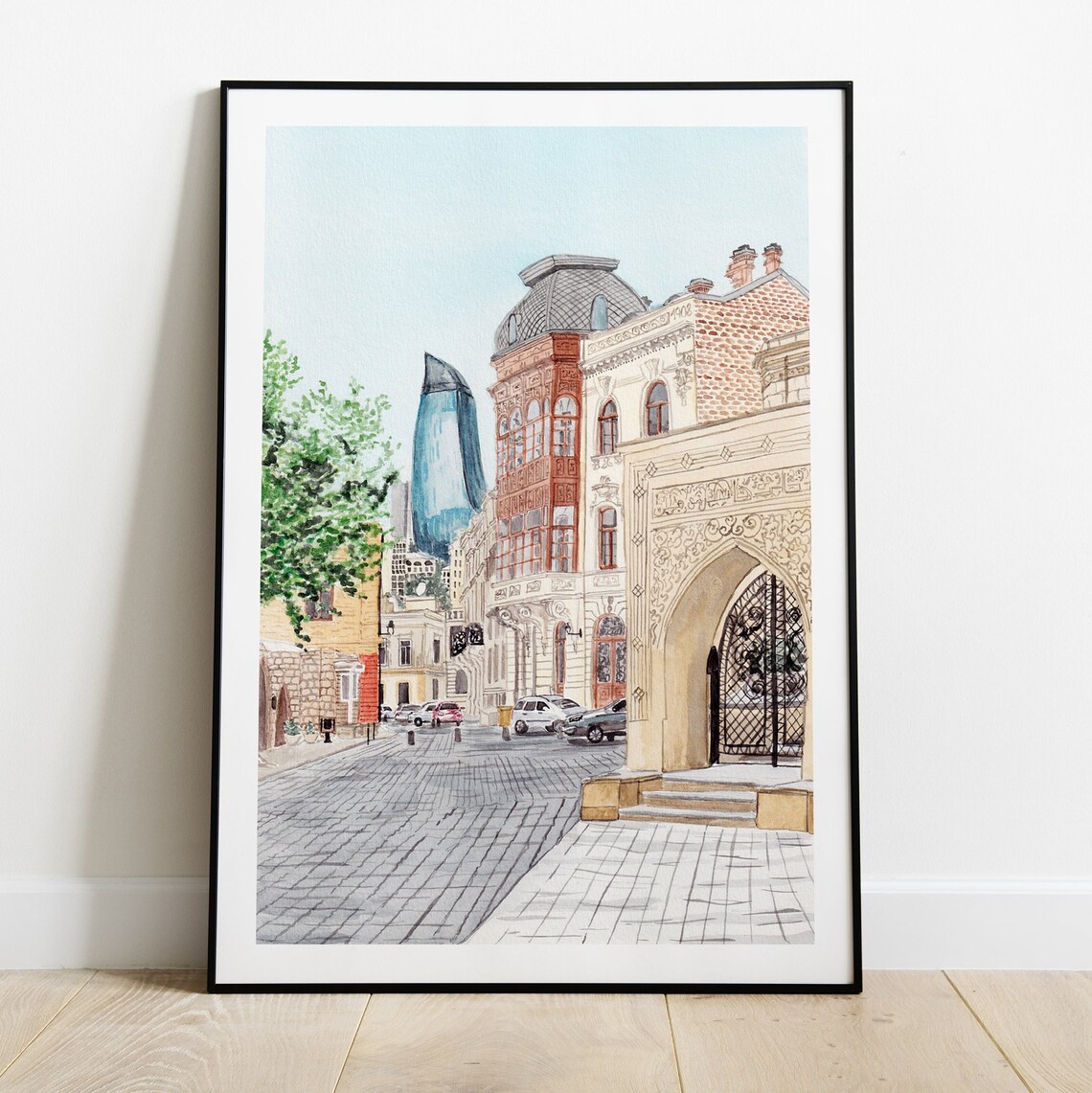Baku Azerbaijan Travel Poster, Cityscape View - Image 2