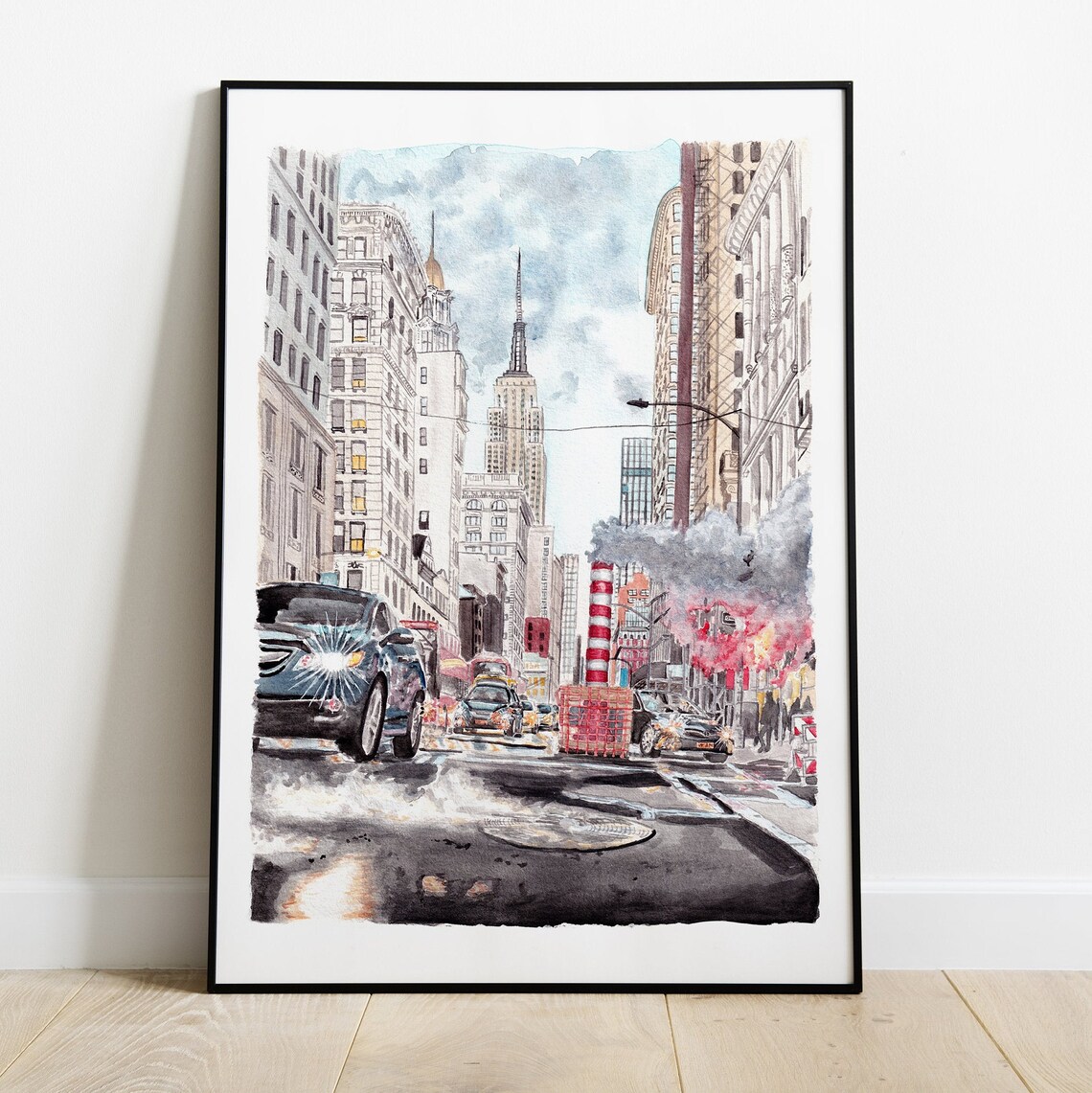 New York Fifth Avenue Empire State Building Rainy Street Poster - Image 2