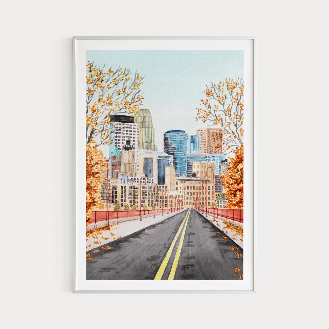 Minneapolis Watercolor Cityscape, Minnesota Art Print