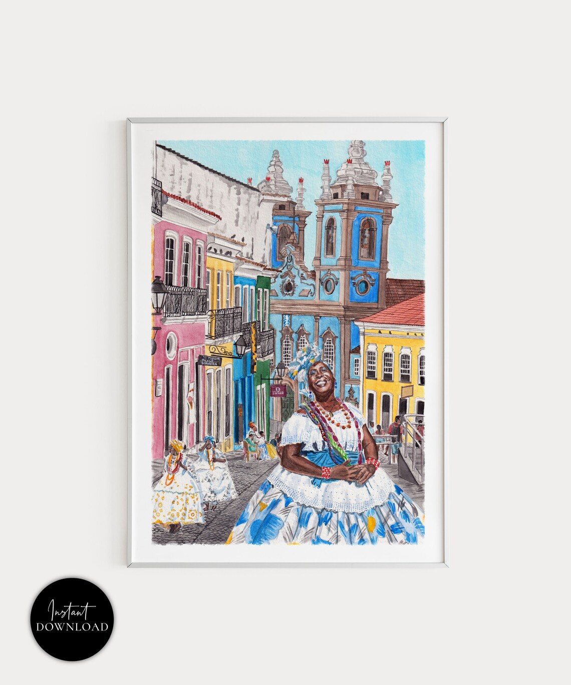 Salvador Bahia Baiana Woman Church Watercolor Portrait Brazil Wall Art