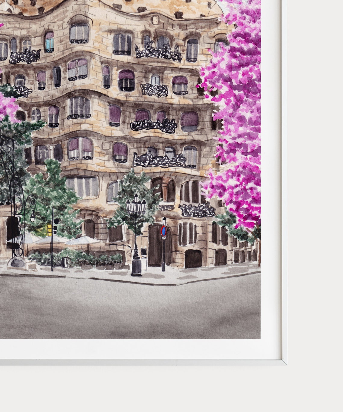 Barcelona Casa Mila La Pedrera Pink Blossom Trees Gaudi Poster - Image 3