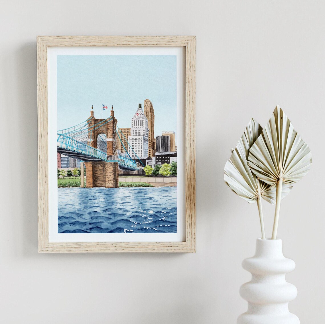 Cincinnati Ohio Watercolor Cityscape Art Print - Image 3