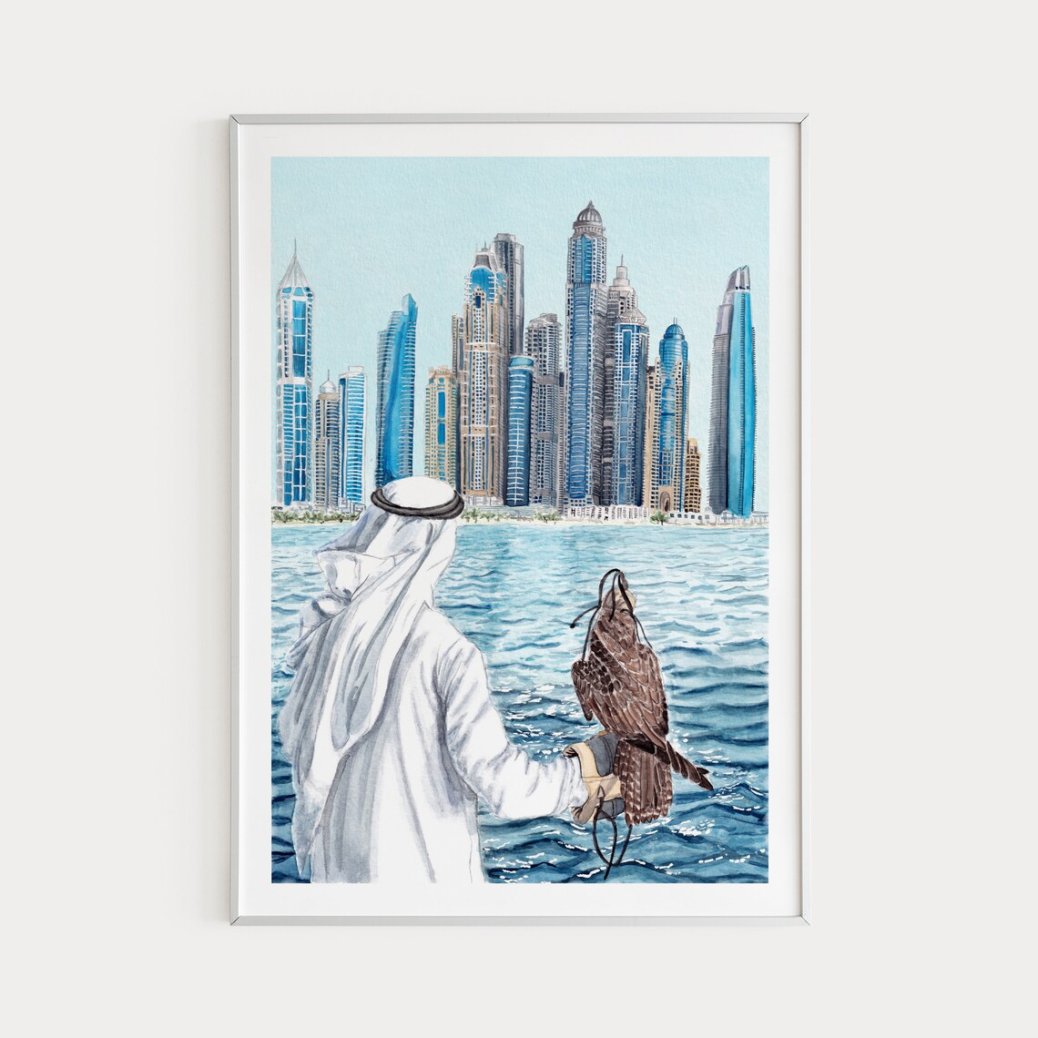 Dubai Watercolor Travel Poster, United Arab Emirates