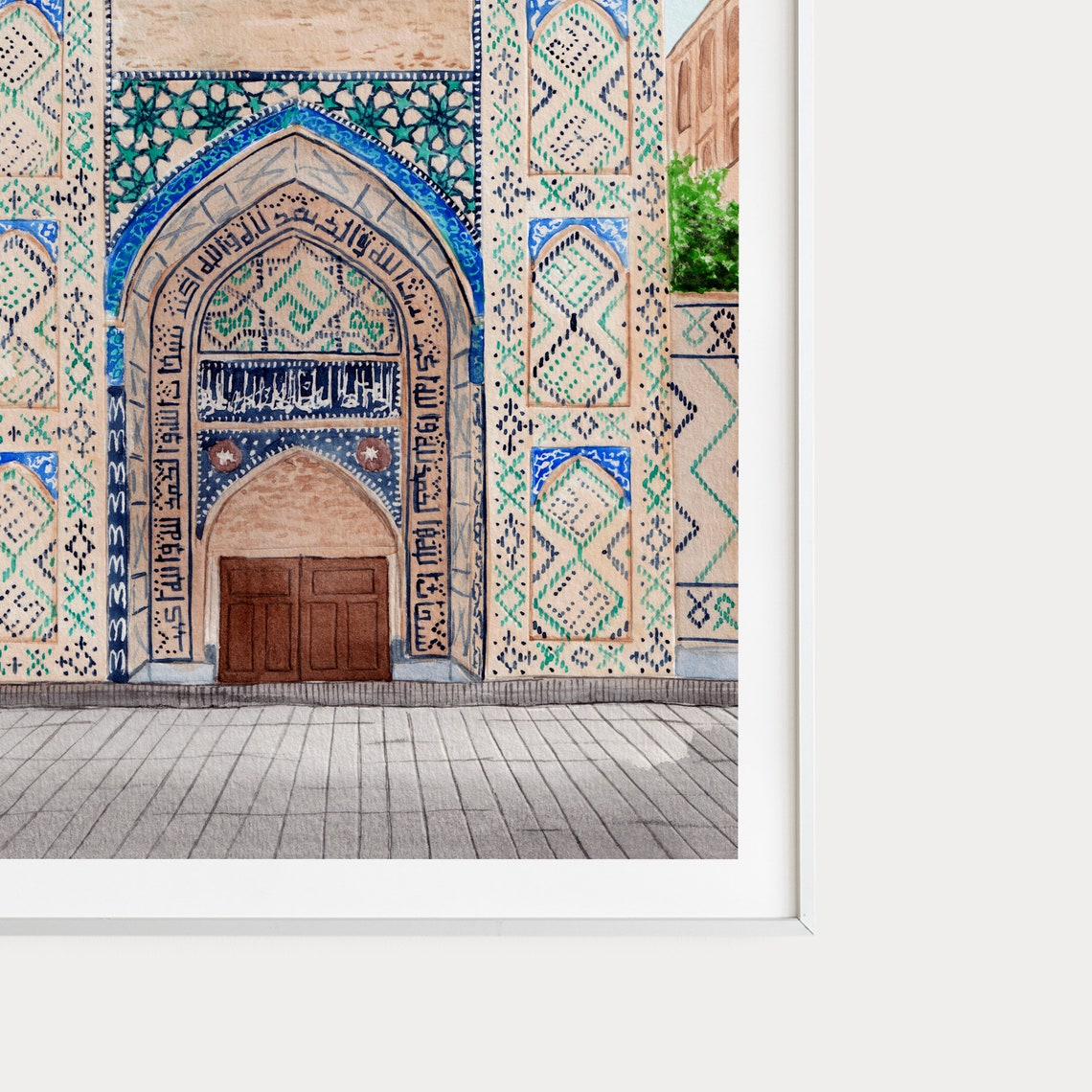 Samarkand Uzbekistan Mosaic Tiled Gateway Watercolor Art Poster - Image 2