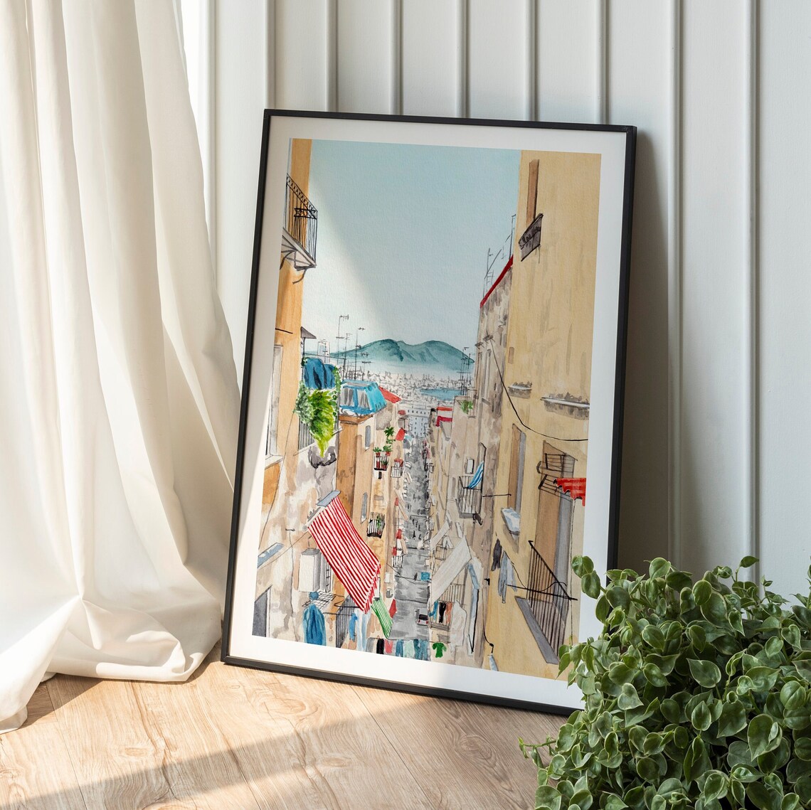 Naples Cityscape Watercolor Travel Poster, Italy - Image 2