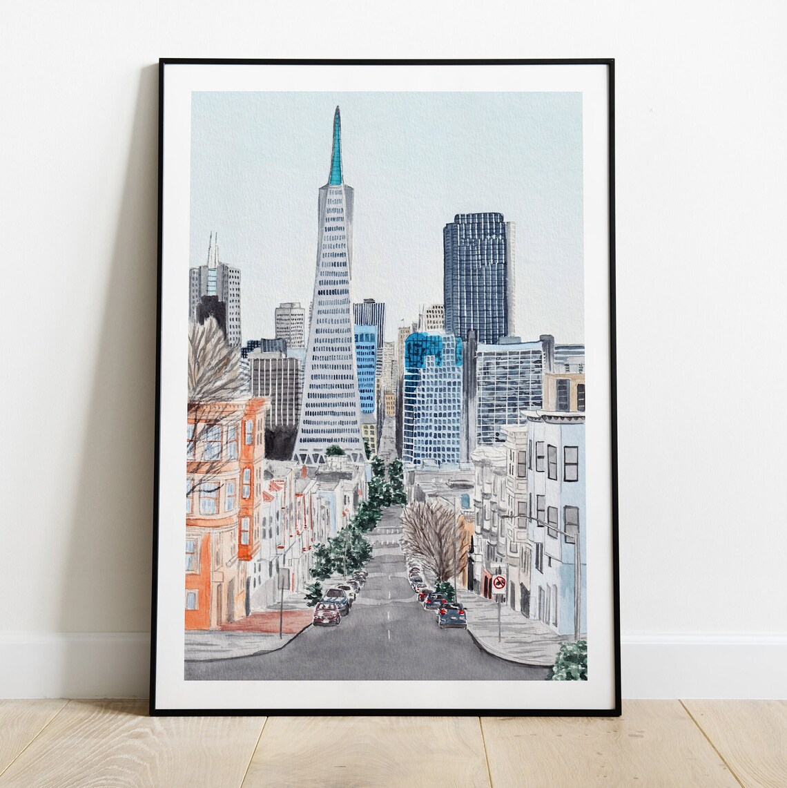 San Francisco Skyline Transamerica Pyramid Watercolor Poster - Image 2