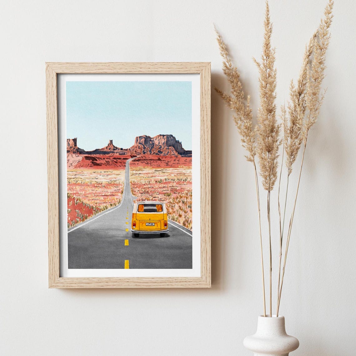 Monument Valley Utah Road Trip Yellow Vintage Van Desert Buttes Poster - Image 2