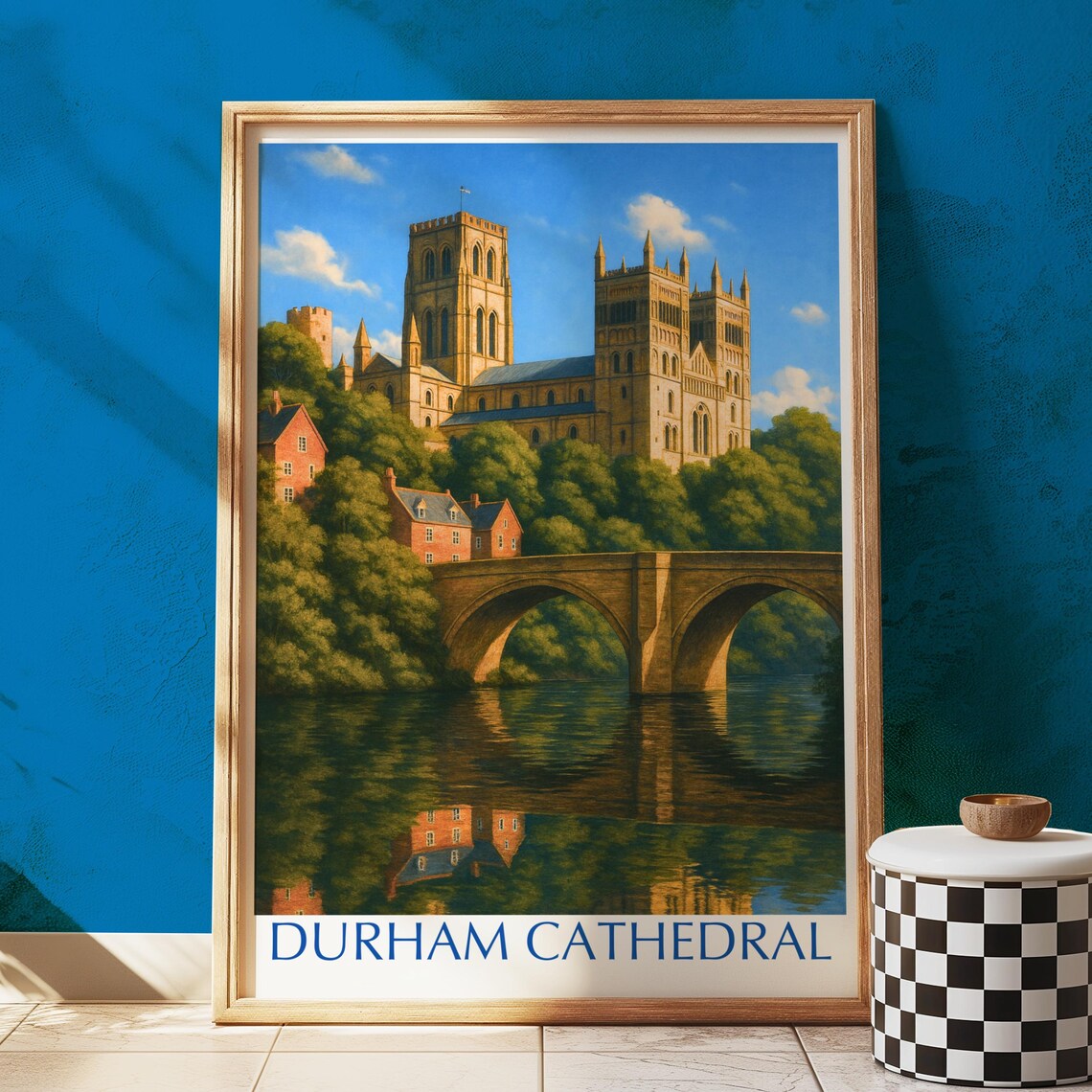 Durham Cathedral England Riverside Bridge Historic Travel Art Poster