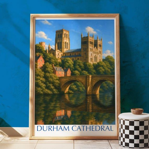 Durham Cathedral Art Print Uk Travel Illustration Historic England Wall