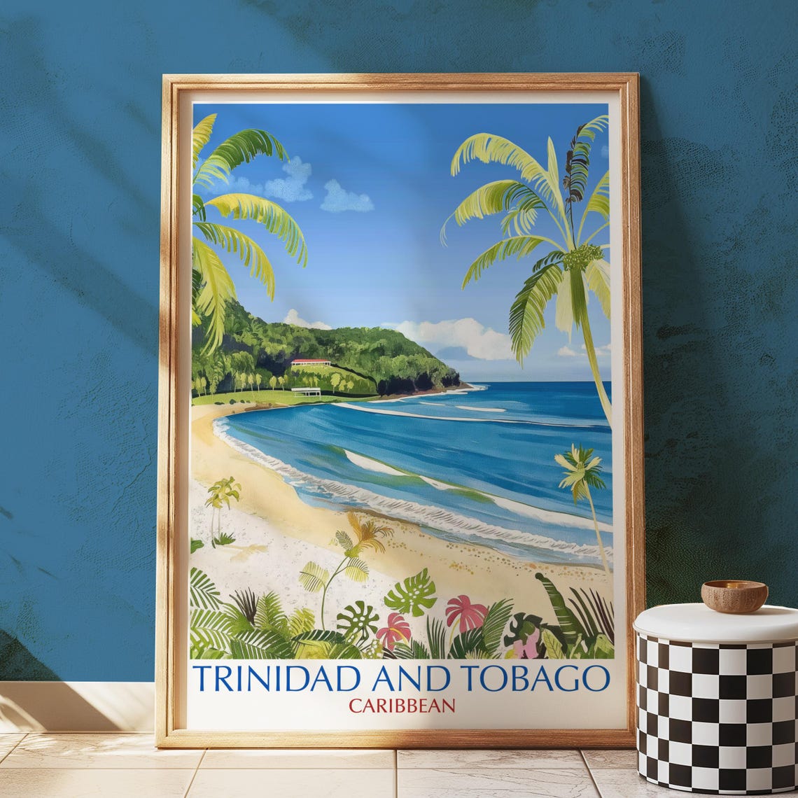 Trinidad and Tobago Caribbean Palm Beach Vintage Travel Poster
