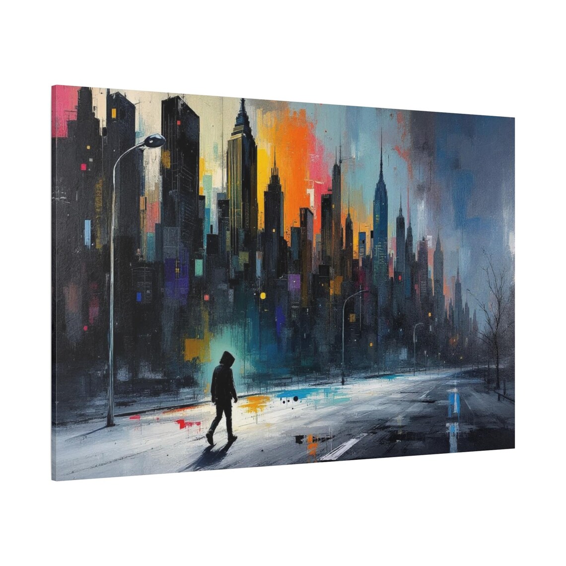 New York Night Skyline Colorful City Walker Street Art Travel Poster - Image 2