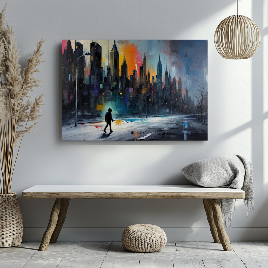 New York Night Skyline Colorful City Walker Street Art Travel Poster