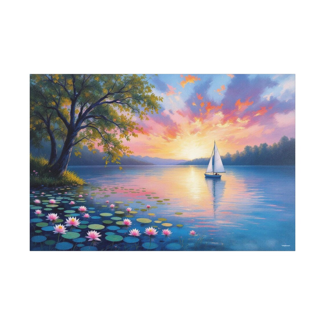 Sailboat Sunset Lake Water Lilies Impressionist Painting Art Poster - Image 3