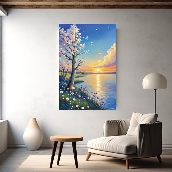 Sunrise On The Lake, Landscape Art Print