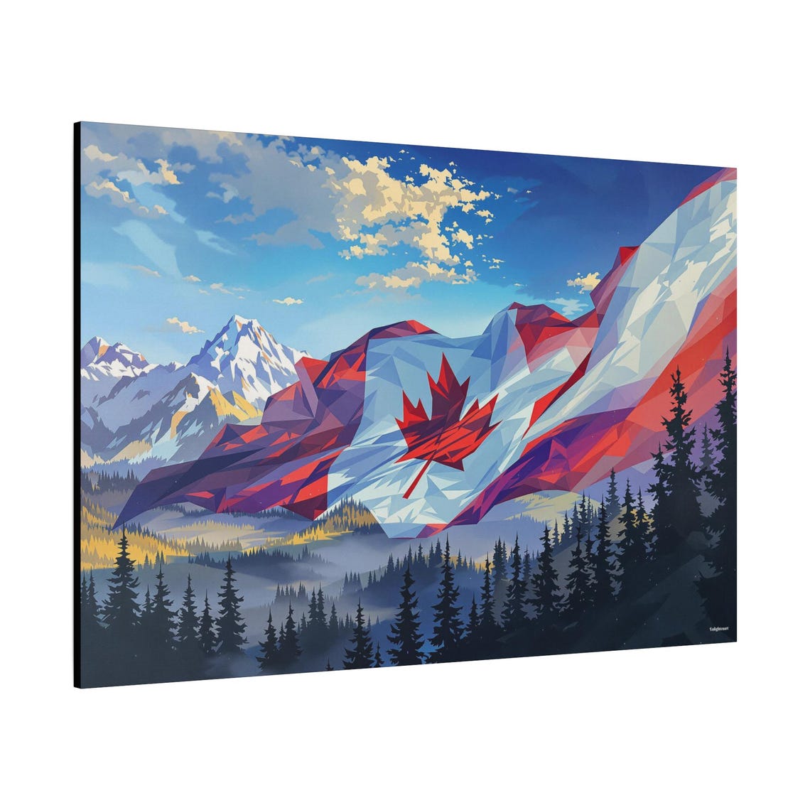 Canada Flag Geometric Rockies Maple Leaf Mountain Travel Poster