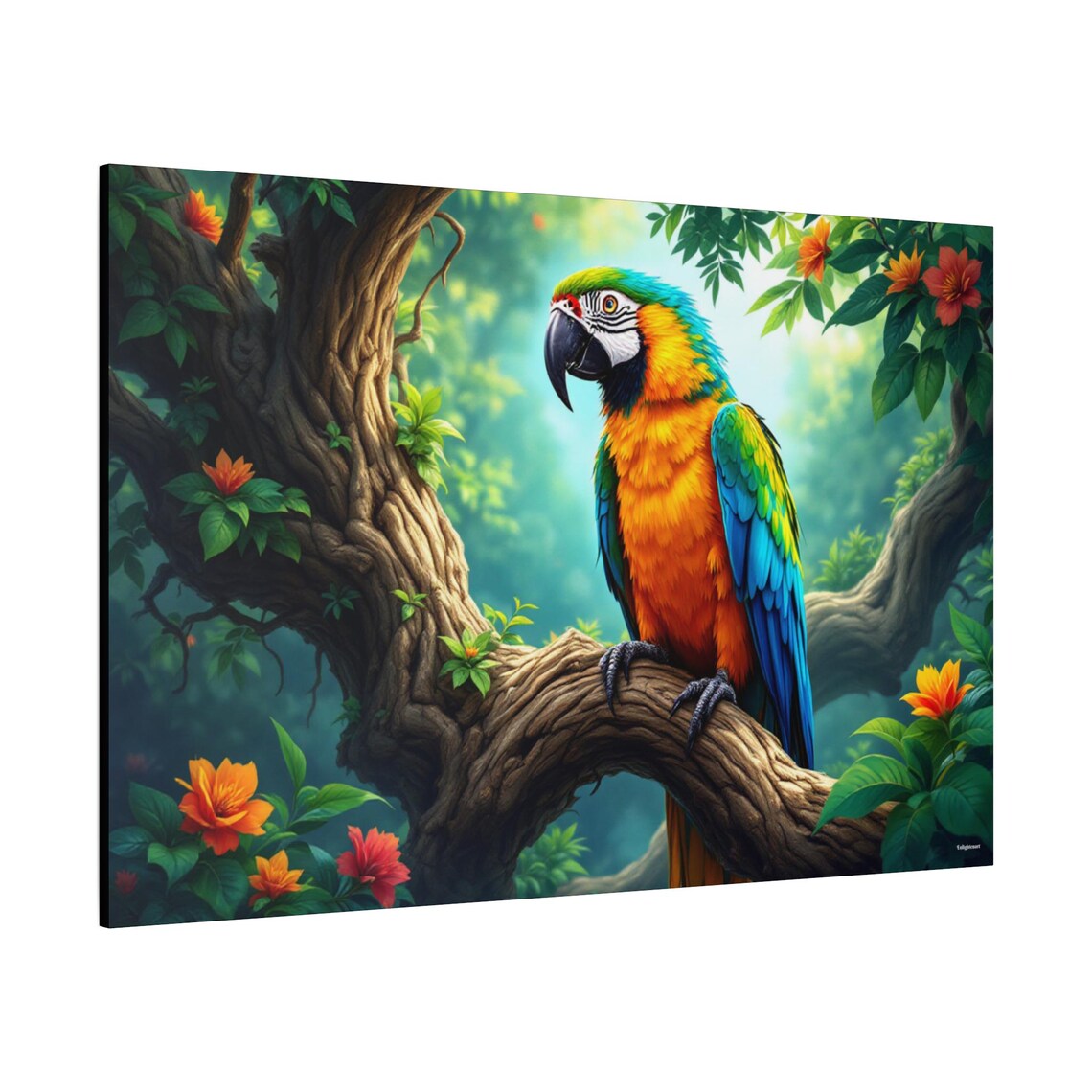 Tropical Blue Yellow Macaw Parrot Jungle Flowers Wildlife Art Poster - Image 2