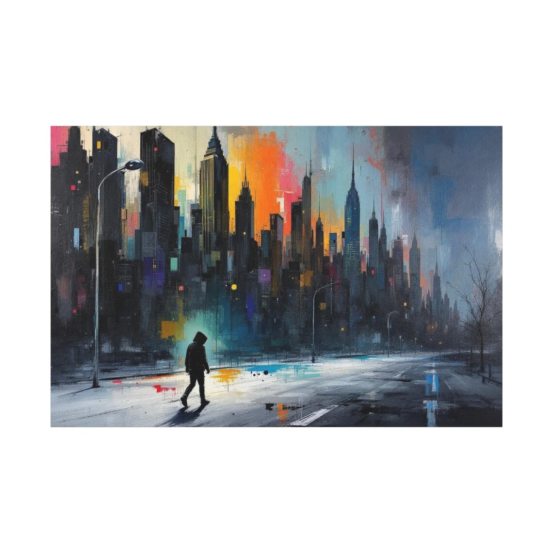 New York Night Skyline Colorful City Walker Street Art Travel Poster - Image 3