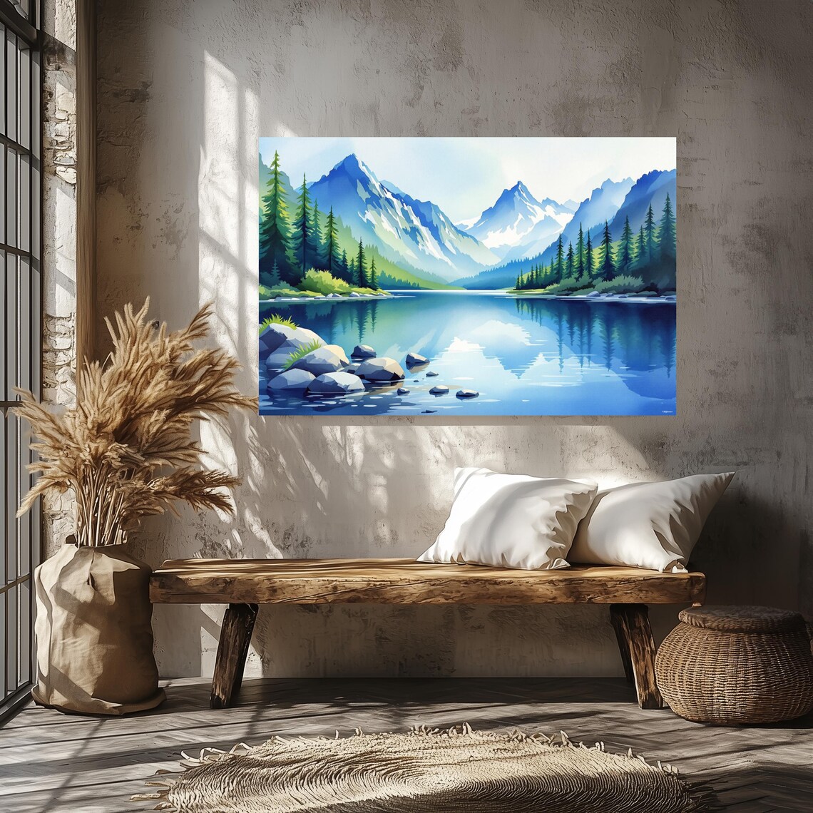 Serene Mountain Landscape, Nature Art Print