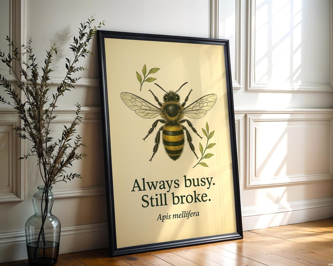 Vintage Bee Print Funny Botanical Insect Art