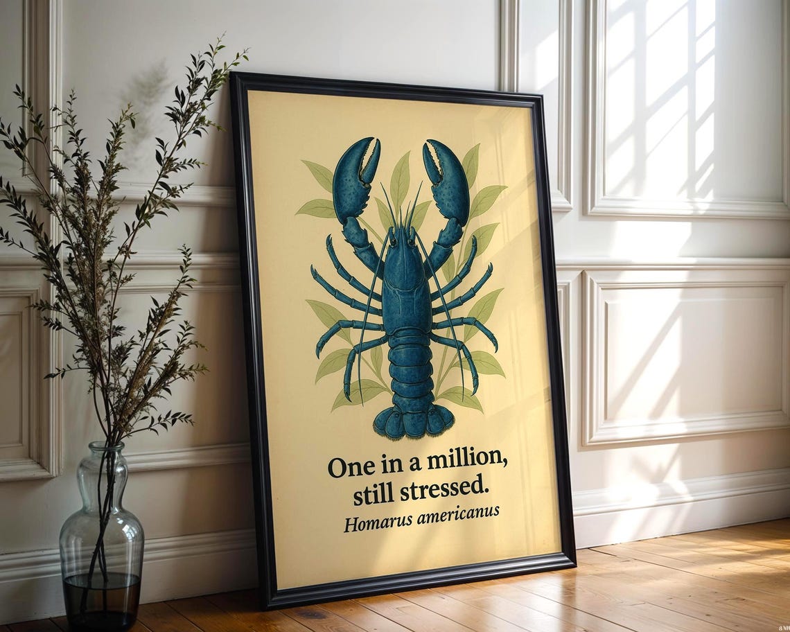 Blue Lobster Art Print Funny Botanical Wall One In A Million