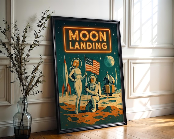 Retro Moon Landing Poster Midcentury Space Age Art Print