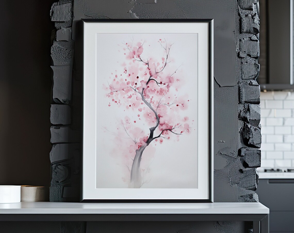 Minimalist Pink Blossom Tree Watercolor Delicate Branch Poster