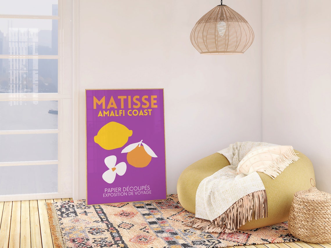 Matisse Amalfi Coast Lemon Purple Papercut Floral Travel Poster - Image 4