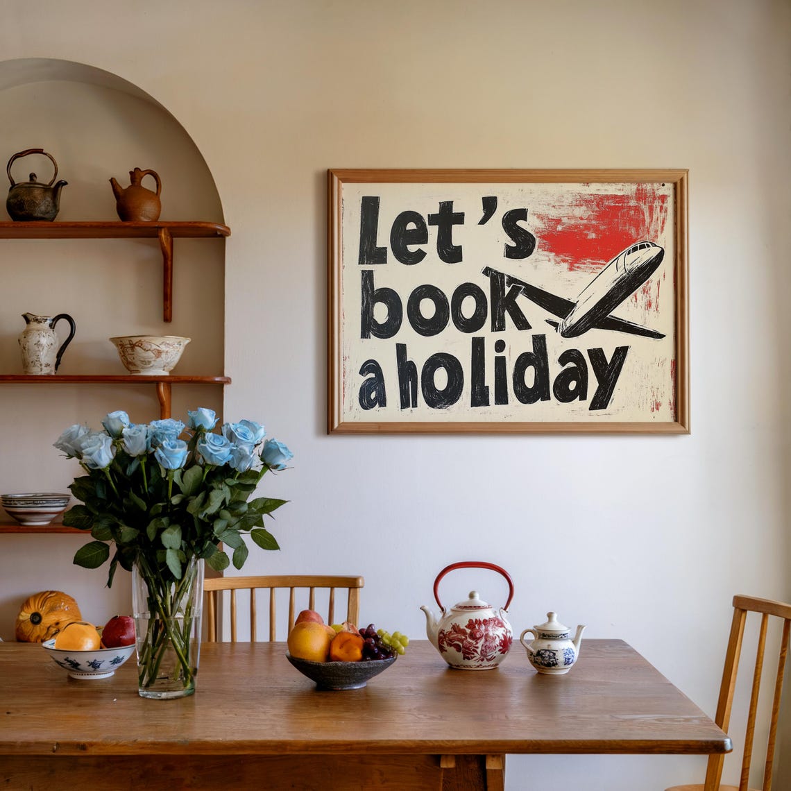 Lets Book A Holiday Vintage Airplane Distressed Retro Travel Poster - Image 3