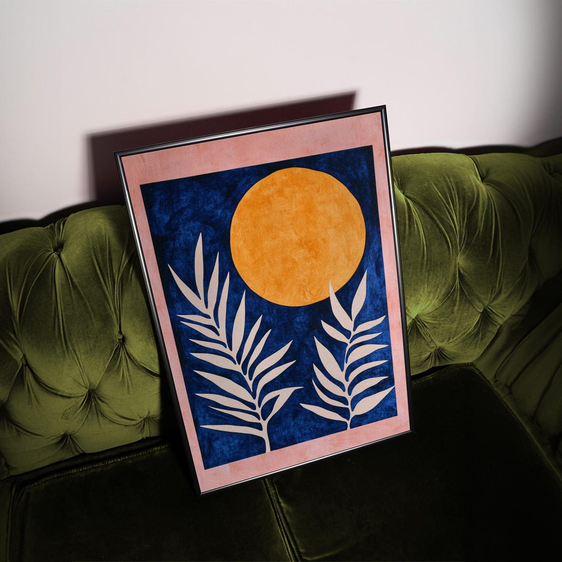 Golden Sun Botanical Leaves Matisse Style Celestial Night Poster - Image 3