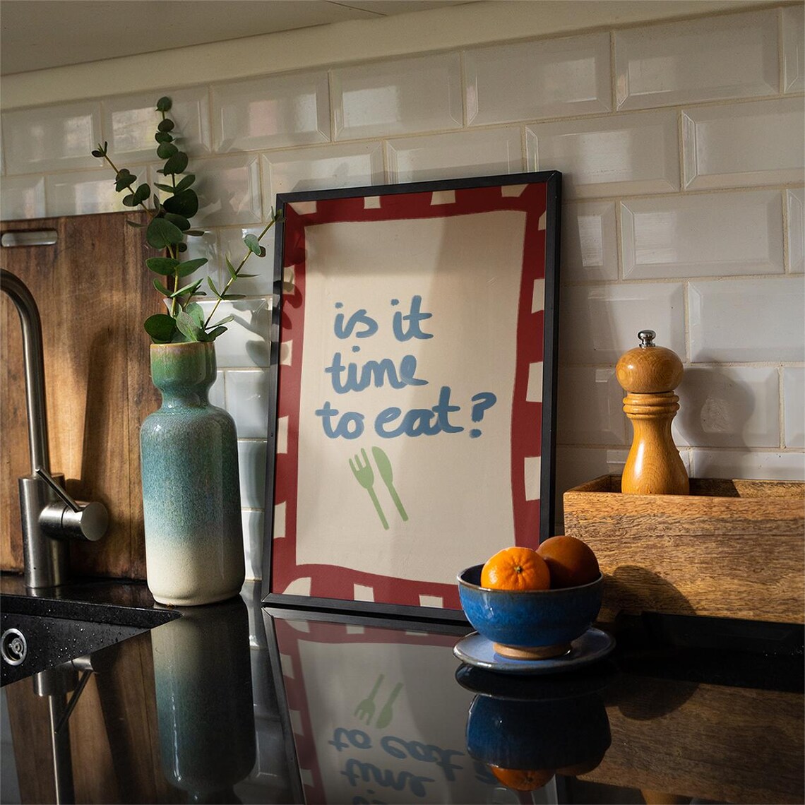 Is It Time To Eat Funny Handwritten Kitchen Retro Food Poster - Image 3