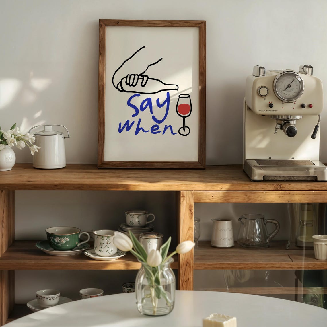 Cheerful Retro Say When Wine Pour Hand Drawn Kitchen Bar Art Poster - Image 2