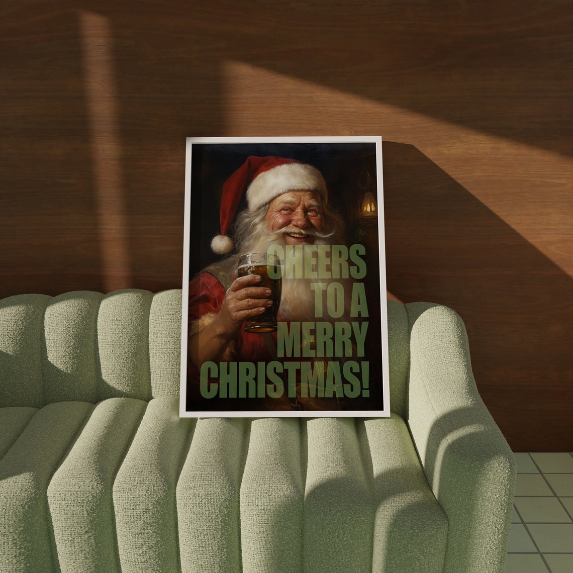 Cheers To A Merry Christmas Santa Claus Beer Funny Vintage Poster - Image 2